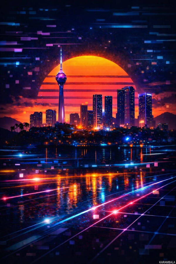 Neon Sunset Over Colombo. The city rises in digital glow. Future glowing in tropical light.