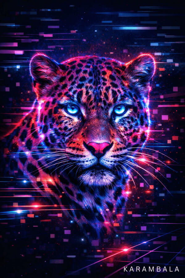 A futuristic interpretation of one of natureβs most powerful hunters. Inspired by the raw presence of Sri Lanka's wilderness, this piece transforms wild instinct into electric color, glowing textures, and digital energy. A symbol of strength and mystery.