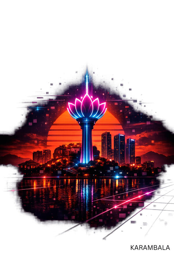 Neon meets skyline β the Lotus Tower at the heart of Colombo.
