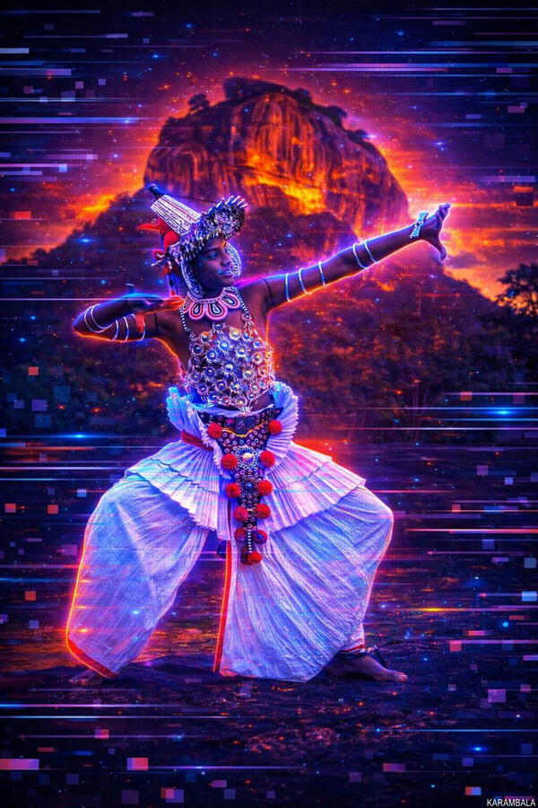 Tradition meets future - motion turns into light before Sigiriya.